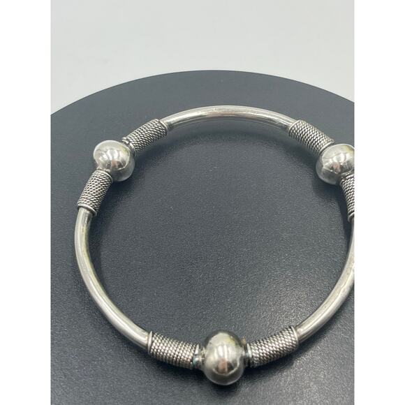 Sterling Silver Three Rope Ball Twisted Bali Style Bangle Bracelet Sz 7.5-8 - Picture 11 of 13